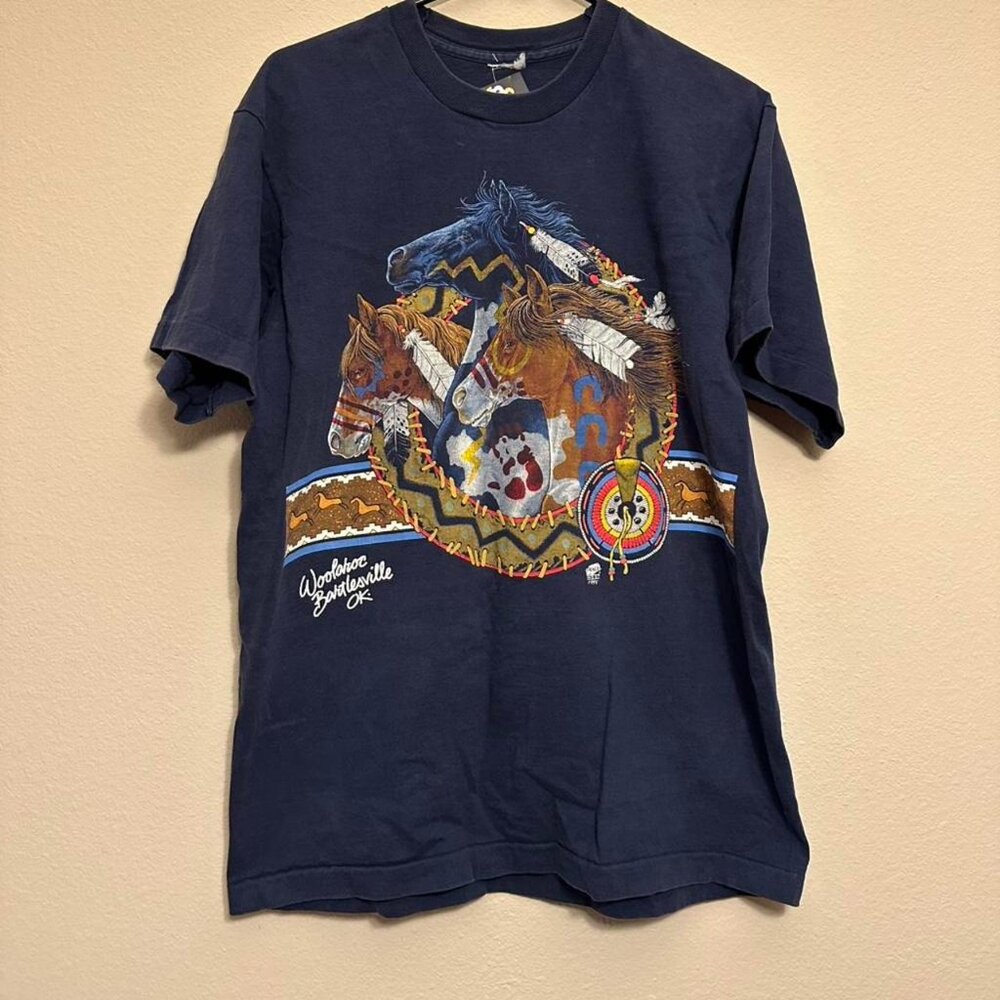 Vintage 1995 Image West Native American Woolaroc Bartlesville, OK Horse Tee
